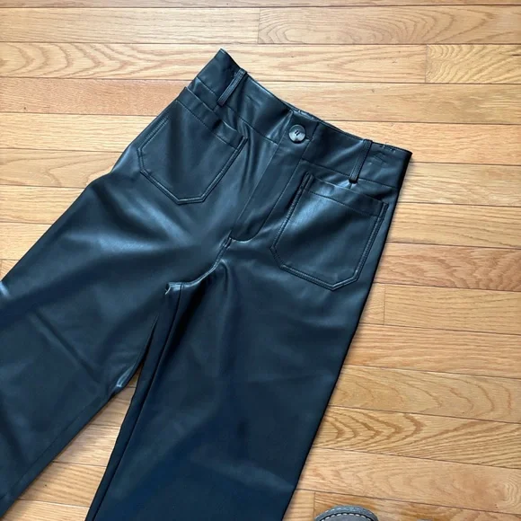 Anthropologie Black Wide Leg Faux Leather Pants - Picture 6 of 9